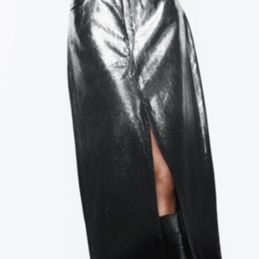 Zara Shimmering Silver Foil And Black Ombre Skirt - Picture 2 of 8